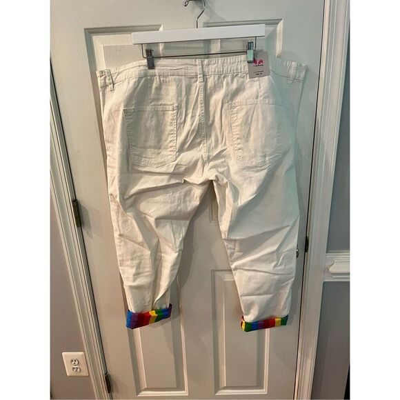 Pride Bunny White Rainbow Roll Up Chino Pants sz 50 NWT - Picture 7 of 8